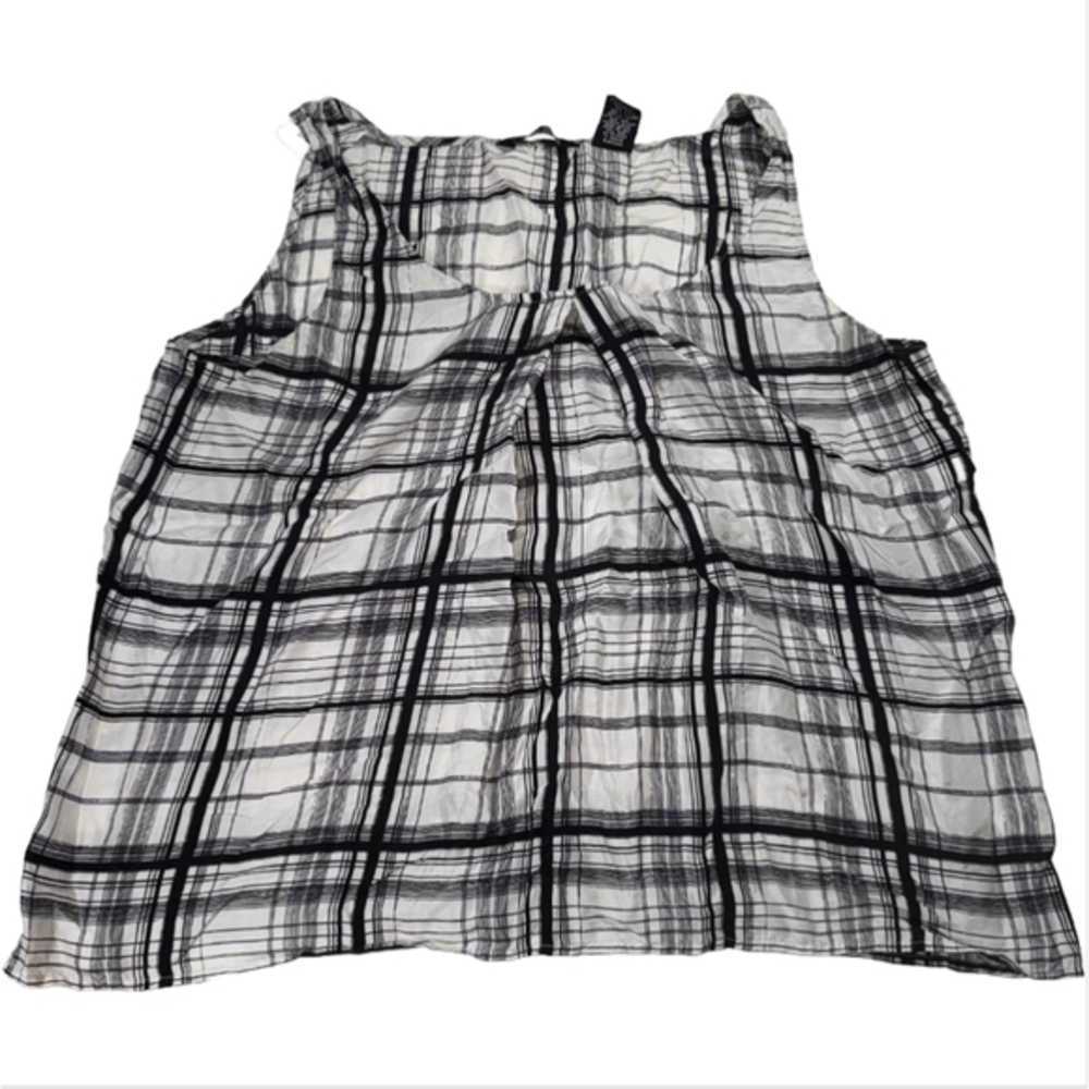 New York & Company 100% Silk Black and White Plaid Tank Top
